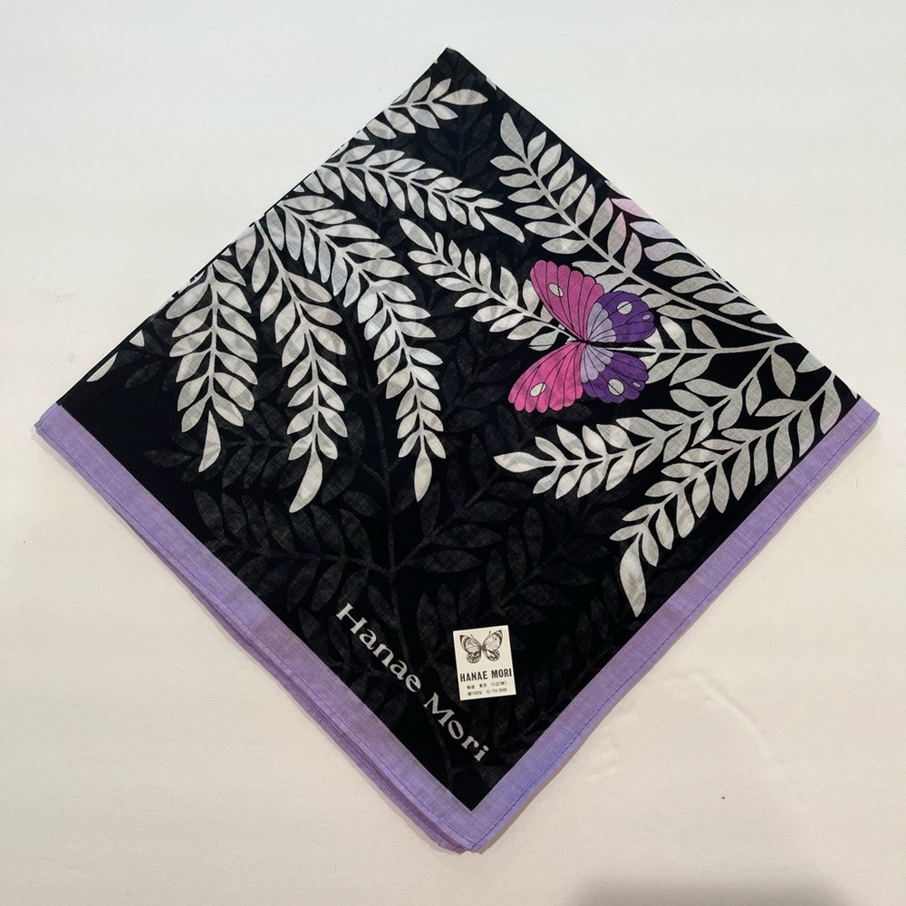 HANAE MORI Handkerchief Women Butterfly Floral Pattern 100% Cotton Japan